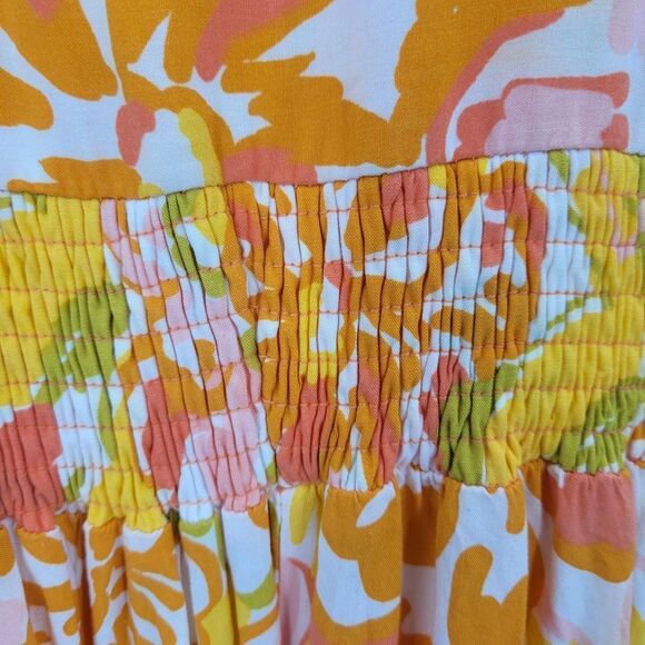 Abel The Label Sz S Pink Orange Floral Tie Cutout Halter Maxi Slip Dress Rayon - Picture 7 of 14